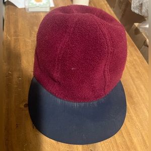Vintage Lands End 90s Fleece Hat | Burgundy &‎ Navy Grandpa Retro Cap